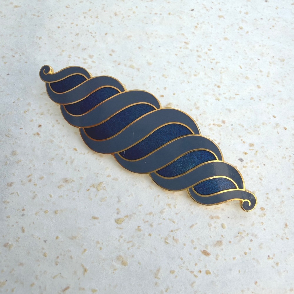 Isle of Skye Vintage Blue Enamel Gold Tone Swirl Wave Brooch Pin Scottish Design